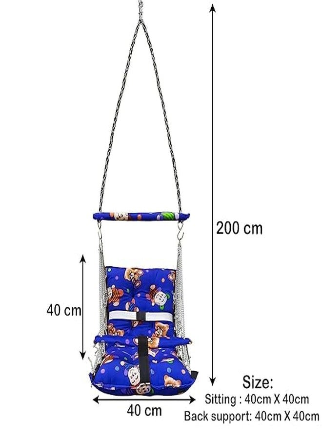 ShopBridge Cotton Velvet Baby Swing Foldable jhula Portable jhoola for Kids 0-3 Years Safety Belt Soft Cover (Multicolor) - Image 3